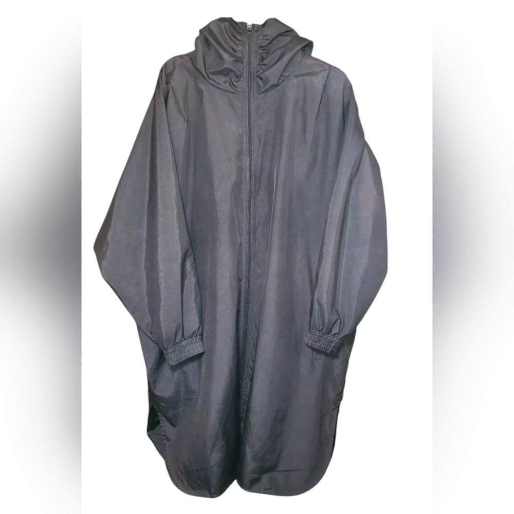 Monica Gray Poncho Windbreaker Women's 2XL Full Zip Cowl Neck Black